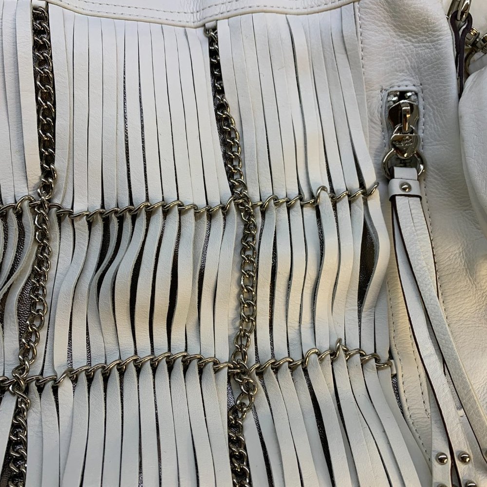 B. Makowsky Alexis Pebble Leather Hobo with Chain & Fringe - white - Picture 11 of 15